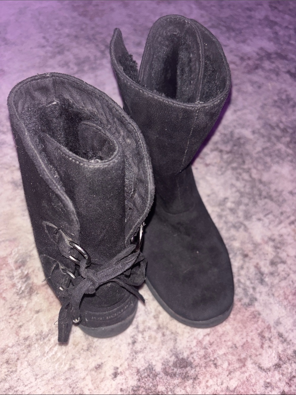 9 Joe Boxer Cute Black Suede Mid-Calf Lace-Back Winter Boots